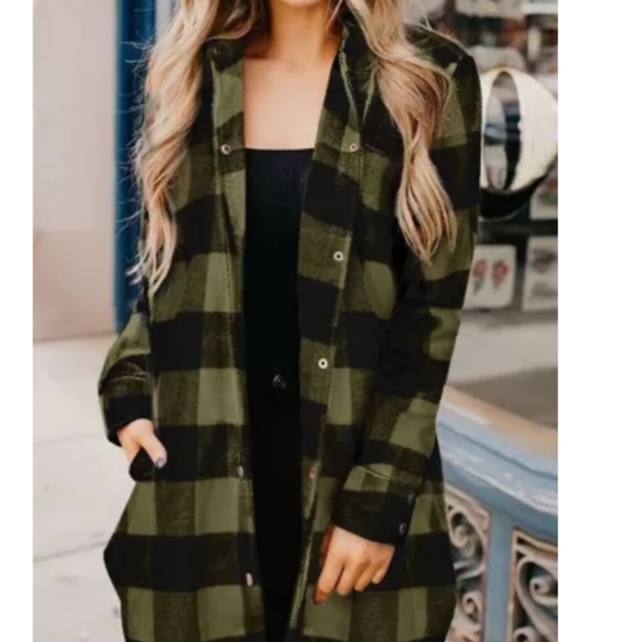 None Tops - New boutique long plaid shacket